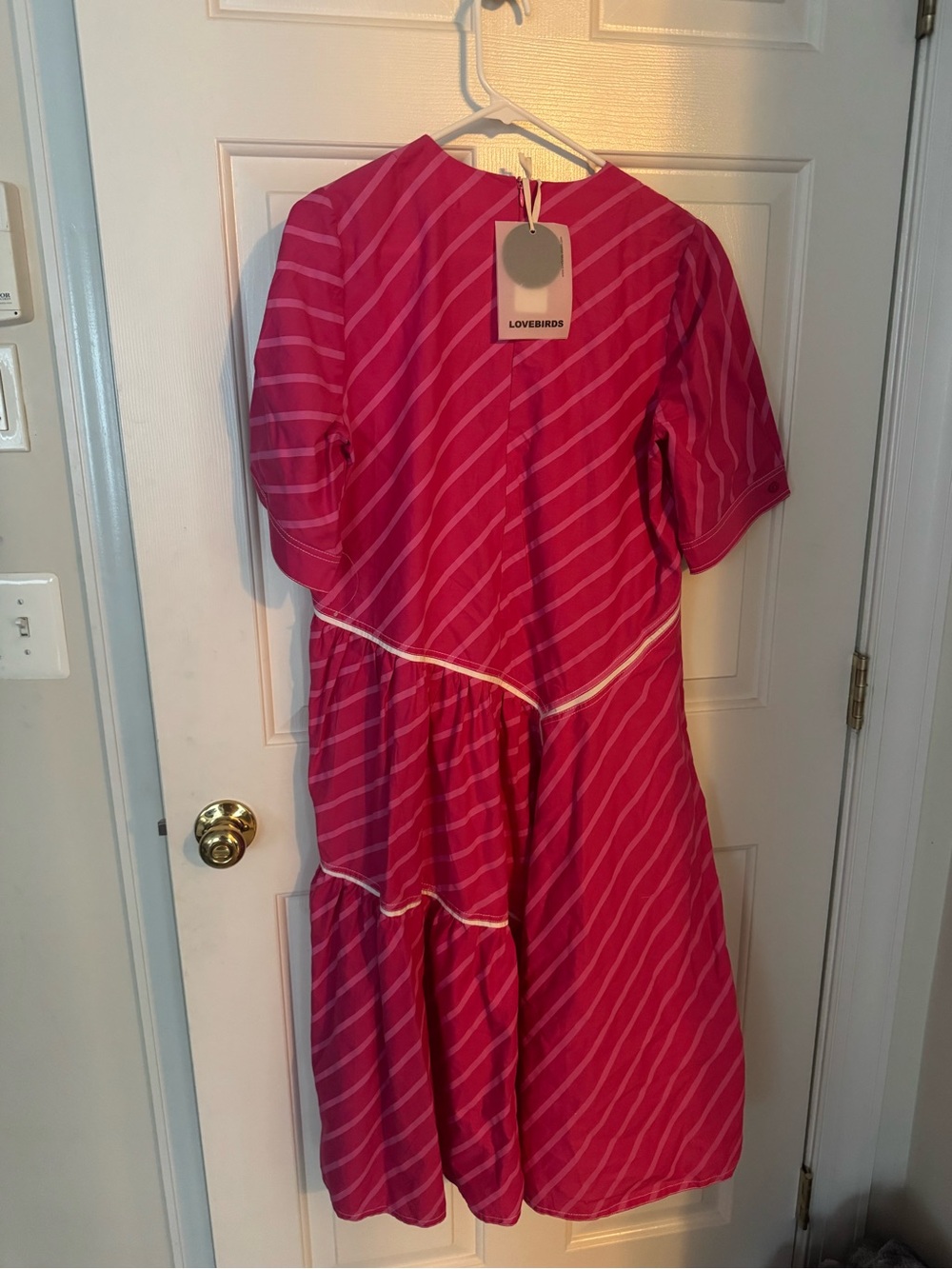 Lovebirds Pink Striped Tiered Midi Dress